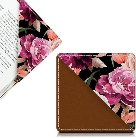 Cute Leather Bookmarks, Fun Triangle Making Corner Bookmark, Book Accessories for Reading Book Lovers, Unbreakable Page Markers for Women Men Black Red Rose