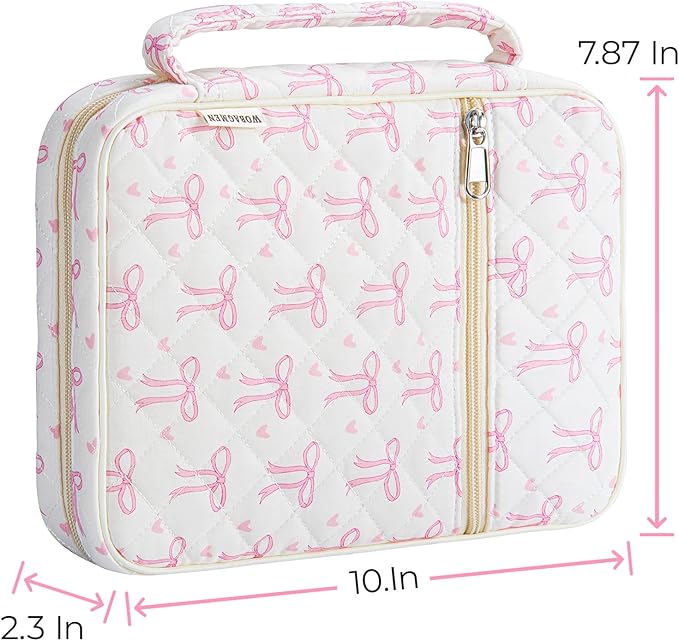 WOBAGMEN Bible Cover Case for Women,Large Bible Tote Bags Organizer Quilted Carrying Case for Girls,Bible Study Supplies Accessories Christian Gifts for Women (Pink Bow Heart, M)