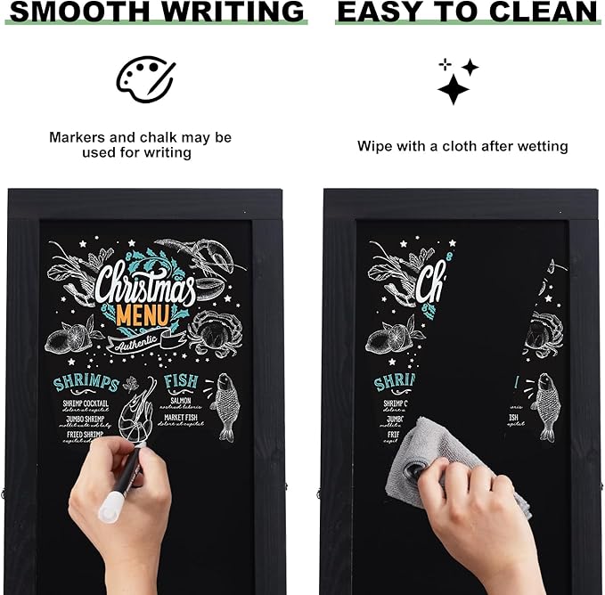 Large Sandwich A-Frame Chalkboard Sign - 40 x 20 Inches Magnetic Wooden Chalk Board for Sidewalk, Stand up Double-Sided Outdoor Easel Display for Restaurant Cafe Shop Wedding Party or Business（Black）