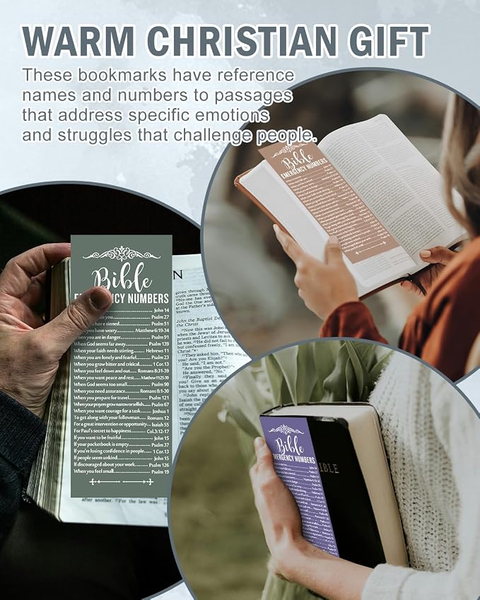 120 Pcs Bible Emergency Numbers Bookmark, Christian Bookmarks, Religious Bible Verse Bookmark, Christian Gifts for Church Supplies, Giveaways for Church Welcome Gifts Sunday (Morandi)