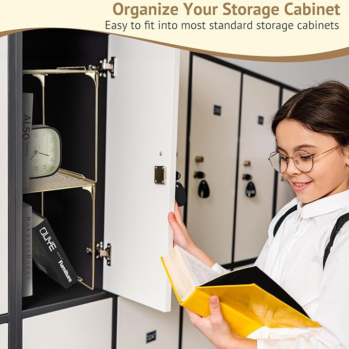 Locker Organizer Shelf Stackable Extra Locker Shelf for School Locker Organizer Storage Cabinet Accessories Suitable for School, Office, and Home use (2, Golden)