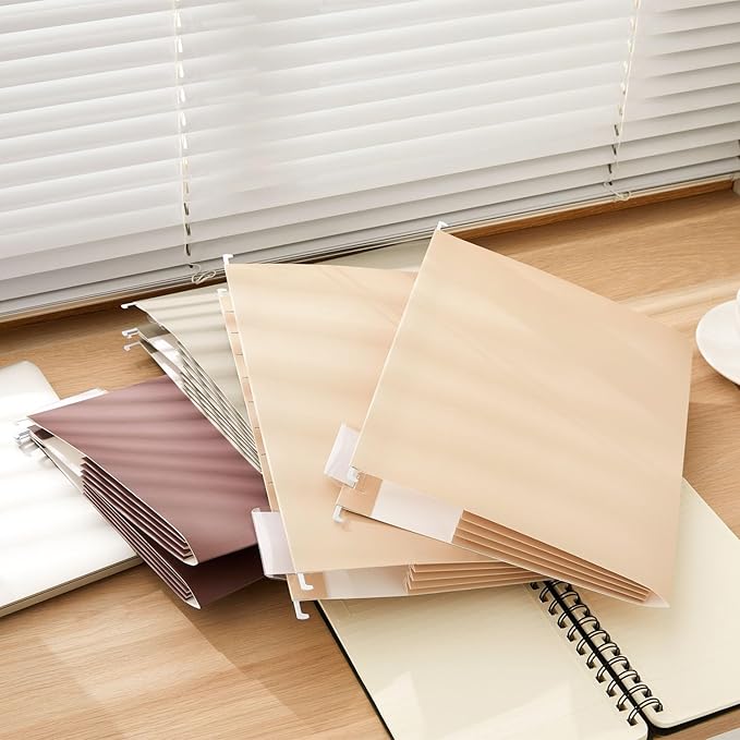 6 Pack Extra Capacity Hanging File Folders Letter Size, Reinforced Expandable Folders with 1/5-Cut Tabs for Filing Cabinets, Durable Office & Home Organizer, Earthy Colors