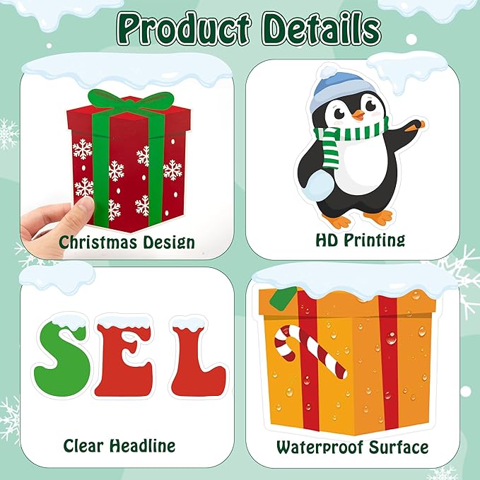 Christmas Bulletin Board Decoration - 46pcs Xmas Elf Cutout Door Decor Set, Winter Penguin Window Fireplace Chalkboard Classroom Wall Accents Ideas Kits for School Class Home Supplies