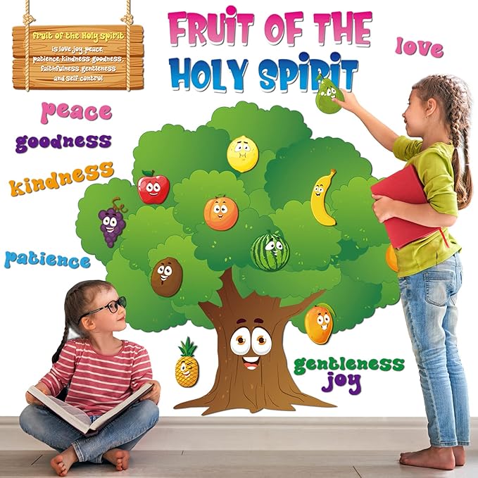 Pajean Fruit of The Spirit Decor Classroom Tree Bulletin Board Decorations Christian Religious Classroom Decor Bulletin Board Tree Cutouts for Elementary School Teacher Supplies