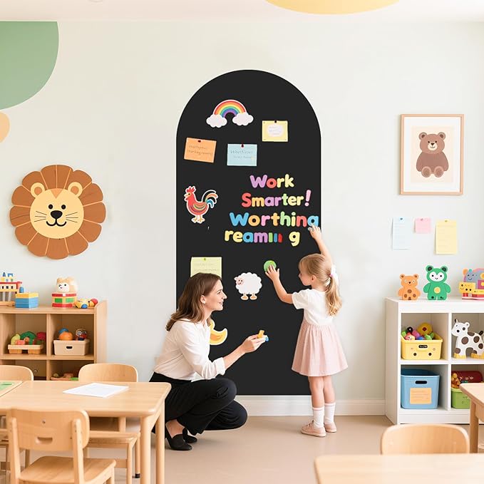 Magnetic Wall Decal for Kids 39.3x17.5 Inches Upgraded Magnetic Chalkboard for Wall Black Magnet Board for Wall with Letters and 12 Color Liquid Chalk for Home Playroom and Classroom