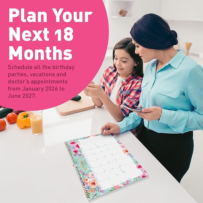S&O Watercolor Floral Wall Calendar from January 2026-June 2027 - Tear-Off Monthly Calendar - 18 Month Academic Wall Planner - Hanging Organizer to Track for Anniversaries & Appointments - 13.5"x10.5”in