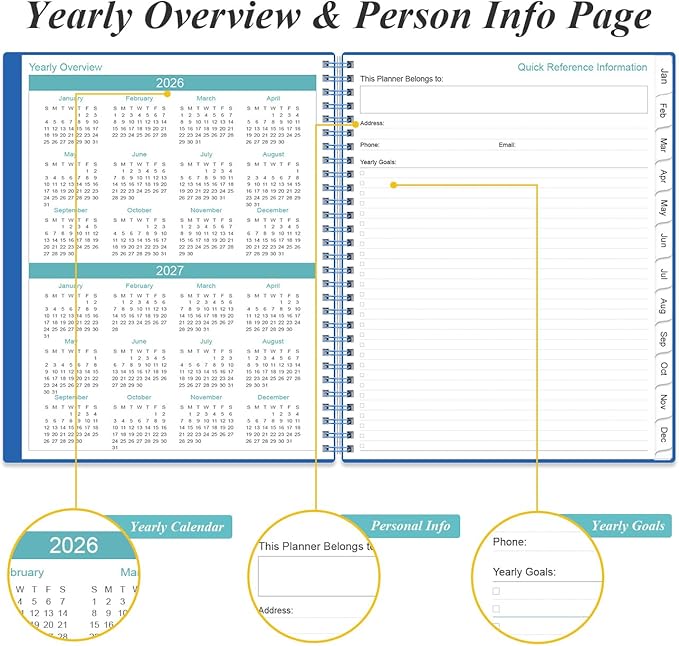 2026-2027 Planner - Planner 2026-2027 from July 2026 to June 2027 with 12 Monthly Tabs, Flexible Cover, Inner Pocket, 8.5" x 11", Blue