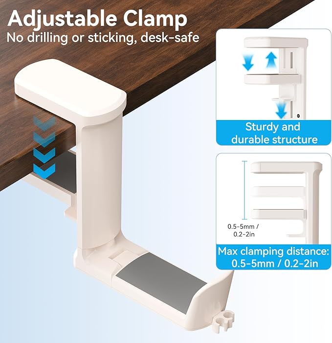 4 in 1 Desk Cup Holder with Storage Tray and Headphone Hanger | Clamp on design, rotating headphone hanger, detachable storage tray, cable holes, fits 5-50mm desks