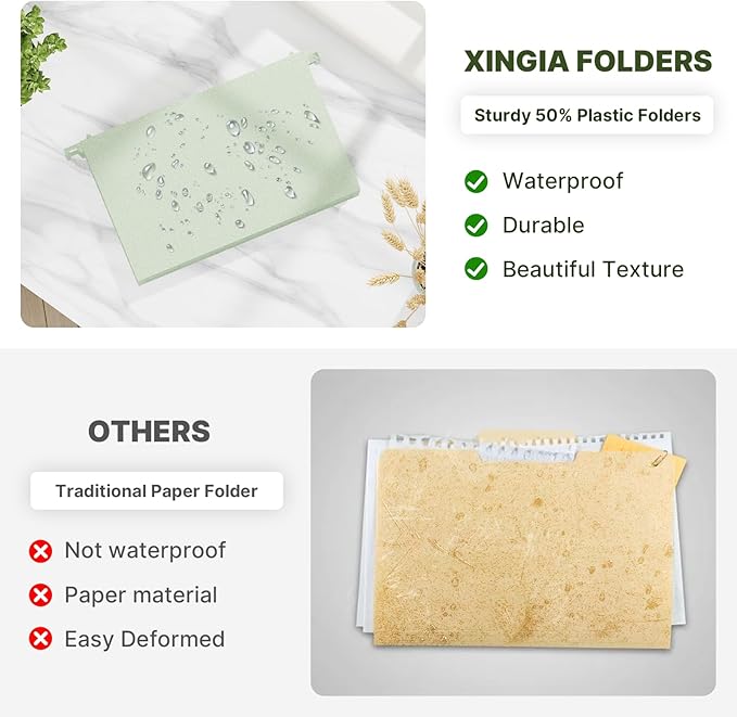 XINGIA Extra Capacity Legal Size File Folders Hanging with Tabs, 3'' Expanding Plastic Hanging File Folders for Filing Cabinet, 6 Pack Wheat Straw Hang Folders for Bulky Files,Hanging File Organizer
