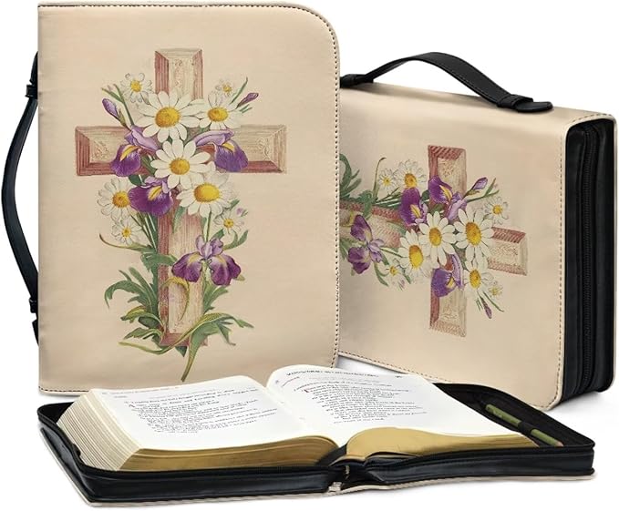 Sunflower & Cross Bible Cover Case for Women Bible Case for Girls Bible Study Supplies Bag with Wrist Strap Christian Gifts-Size：2XL