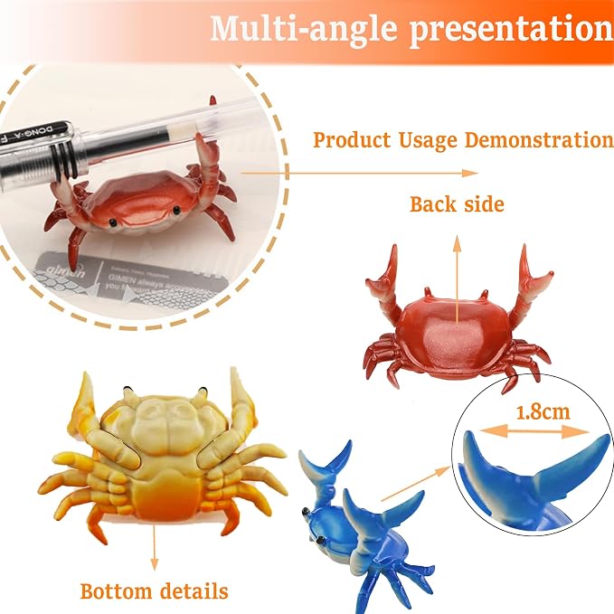 4 Pcs Crab Pen Holder, Creative Weightlifting Desk Crab Pen Holder Stand, Cute Desk Organizers and Accessories, Home School Studio Office Decor for Small Items Storage(Orange + Red + Blue+ Green)