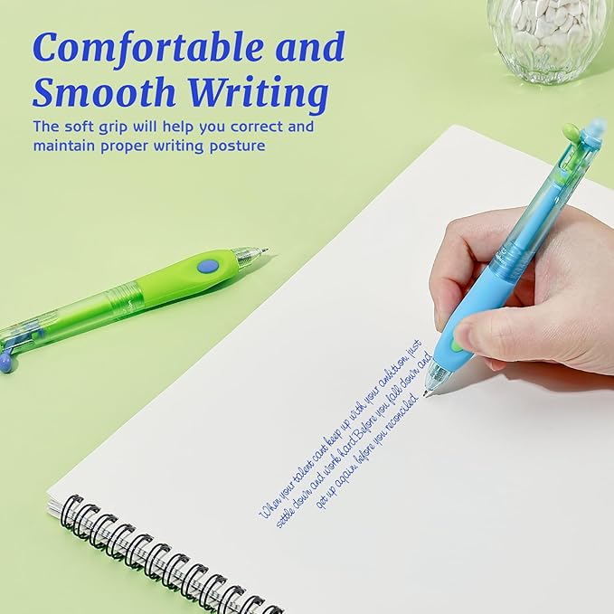 M&G Cute 8 Pcs Erasable Pens, 0.5mm Fine Point Retractable Erasable Gel Blue Ink Pen, Smooth Writing Comfortable Grip Gel Pens with Erasers for Journaling Note-Taking Crossword Puzzles Supplies
