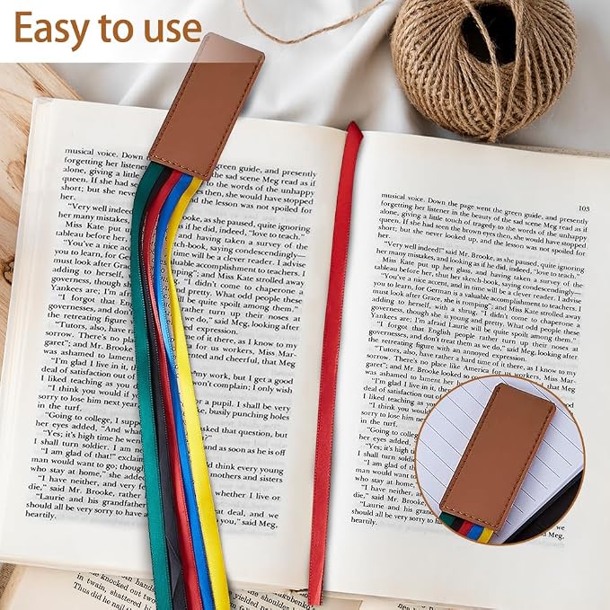 9 Pcs Bible Bookmark, Colorful Ribbon Bookmark, Artificial Leather Bible Ribbons Bookmarks, Page Markers with 5 Ribbons Colors for Books Novel Bible, Reading Lovers Students Teachers, Christmas Gift