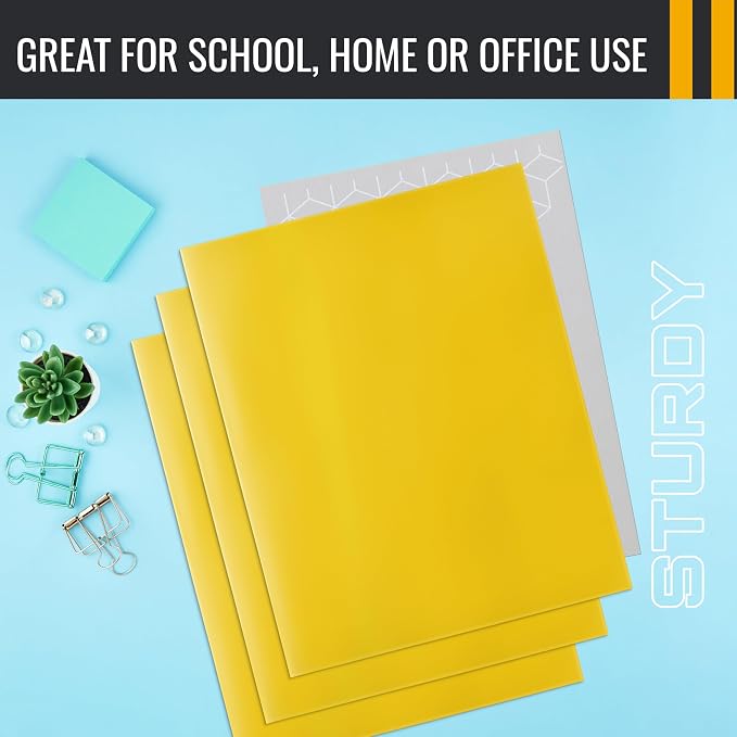 Better Office Products 2 Pocket Glossy Laminated Yellow Paper Folders, Letter Size, 25-Pack, Yellow Paper Portfolios, Box of 25