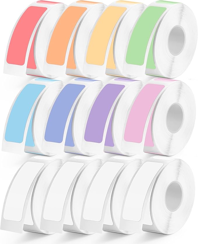 MIARALA D30 Label Tape 12mm×40mm(0.47"x1.57"), D30 Label Maker Tape Self-Adhesive Label Tape for D30 Printer, (Colored Set(12 Rolls))