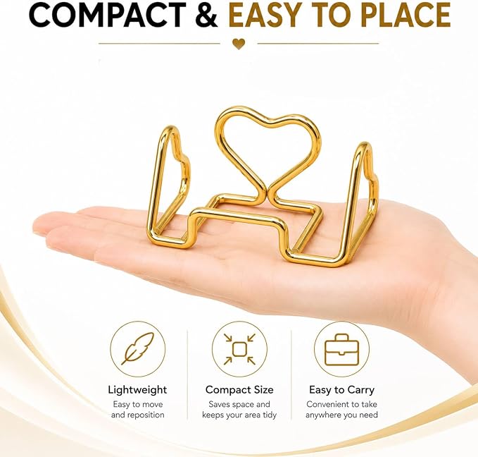 Heart Business Card Holder for Desk, Metal Business Card Stand Organizer, Cute Desktop Display for Name Cards, Photos and Notes, Office Reception Wedding Table Decor (gold)