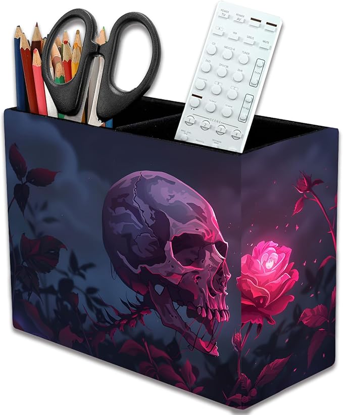 Pen Holder, Pencil Case, Makeup Brush Storage Box, Tableware Storage Box, Suitable for Office Or Home Item Organizing Stand - Rose Skull