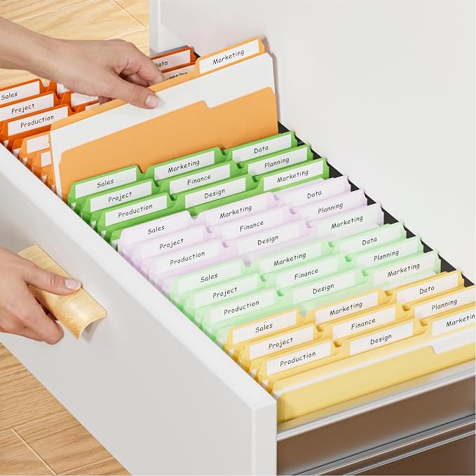 FUCDTEFC File Folders, 30 Pack Manilla Folders 8.5x11, 1/3-Cut Tab Letter Size Manila Folders, 6 Assorted Colors Heavy Duty Folders for Paper Documents Business Home School Classroom Office Supplies