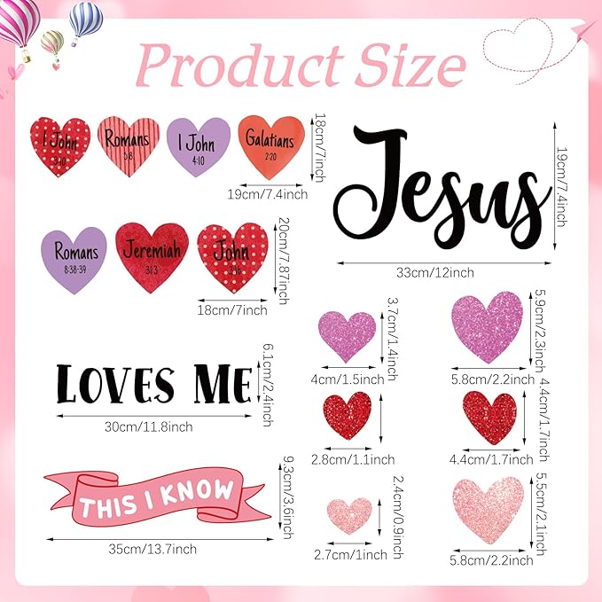 Fuutreo 57 Pcs Easter Christian Bulletin Board Set Religious Jesus Loves Me This I Know Heart Cutouts with Tinsel Twist Garland for Sunday School Classroom Decor