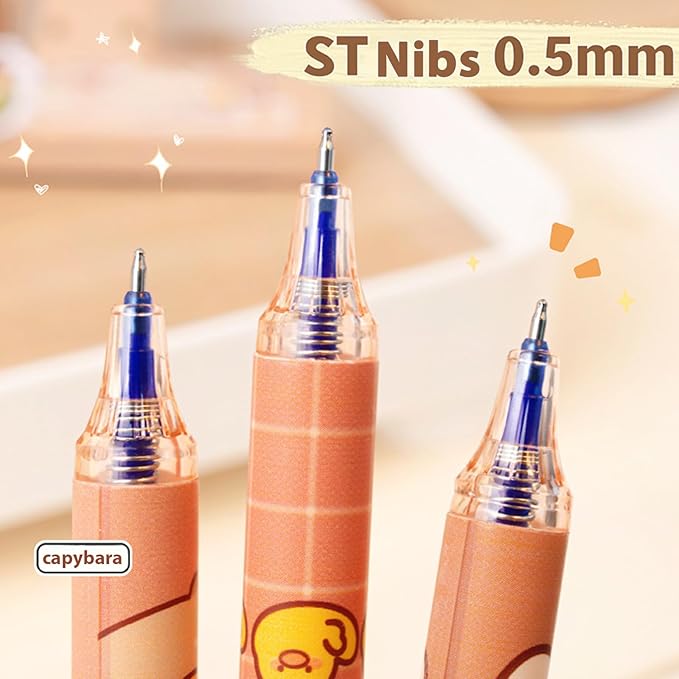 12 PCS Cute Erasable Pens,Capybara Erasable Gel Ink Pens,0.5mm Blue Ink - Retractable, Cute Capybara School Supplise,Kawaii Capybara Stationery Set,Perfect for Office, School, Women,Man