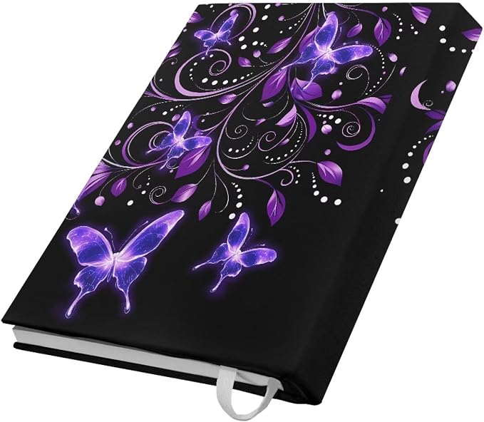 Dreaweet Purple Butterfly Book Cover Sleeve Protector for Women Girls Stretchable Floral Print Book Sleeve Protector Hardcover Book Socks Back to School Gifts Up to 9 x 11 Inch