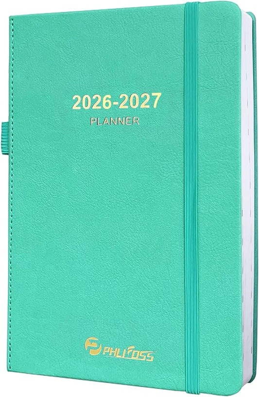 Daily Planner 2026-2027, One Page Per Day, Academic Calendar (July 2026 - June 2027), Appointment Book with Time Slots and Monthly Tabs, 5.7" x 8.25", Pocket, Leather Cove (Lake Green)