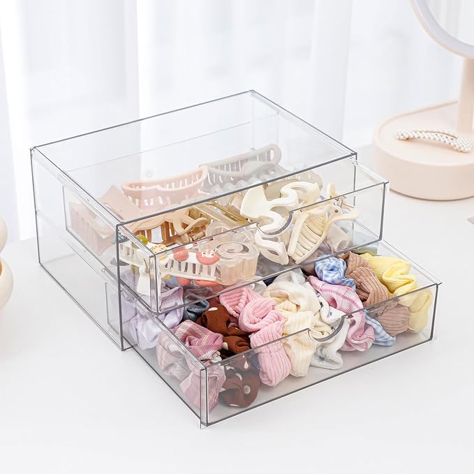Stackable Storage Drawers, Plastic Storage Bins for Home Office, Bathroom, Kitchen, Pantry, Clear Desk Organizer for Accessories, Marker, Pencils, Books, Art Crafts, Makeup (6 Drawers)