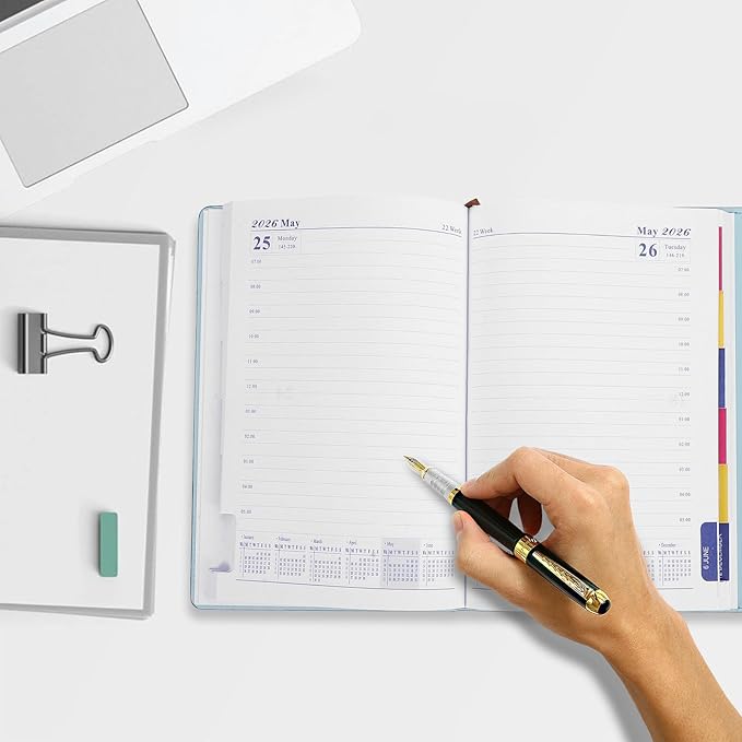 2026 Daily Task Planner Notebook Year-round Work Organizer Calendar Book with Minimalist Pu Cover Light Blue for Professionals and Students