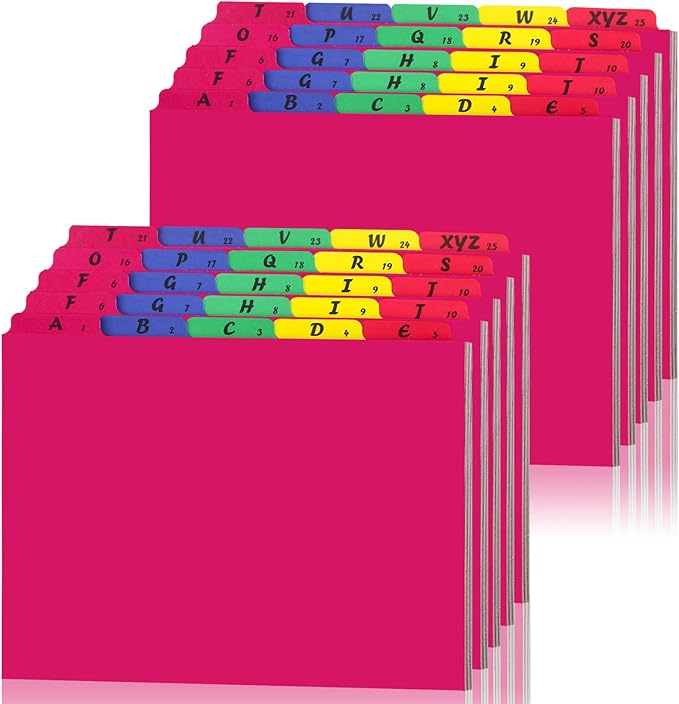 2 Set 50 Pcs Alphabet File Dividers A-z Top Tab Guides Set, Letter Size Filing Organizers 1/5 Cut Alphabetical File Folder Tabs for Home, Office, School(Bright Colors)