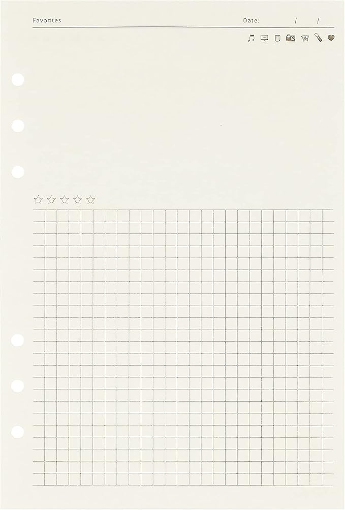 Zelten 1 Pack A5 45 Sheets/90 Pages FavoritesLoose Leaf Punched Paper Refills Paper for 6 Hole Binder Personal Organizer Diary Notebook Refillable Planner