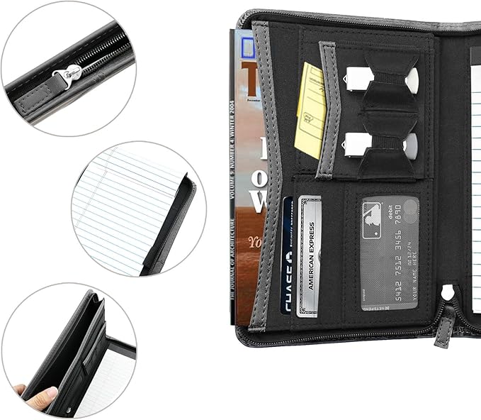 Junior Padfolio/Resume Portfolio Binder with Refillable Lined Notepad, A5 Padfolio Folder, Business Portfolio, Multi-Function Case, A5 Writing Pad Included, Gray