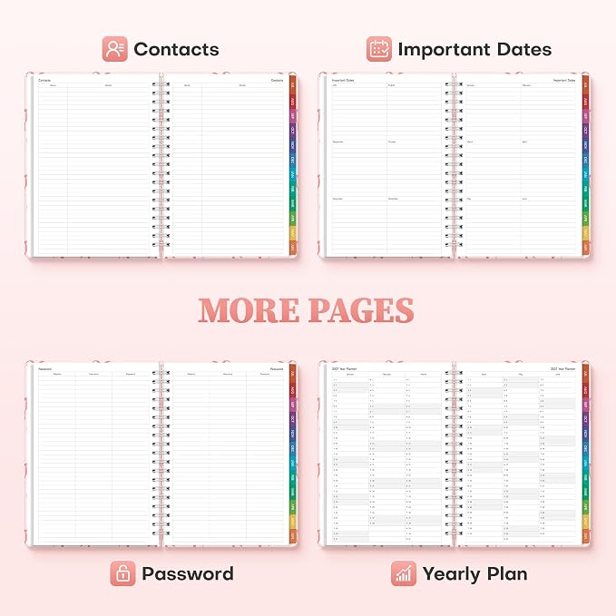 Planner 2026-2027 Monthly and Weekly Academic Planner July 2026 - June 2027, Hardcover Calendar 2026-2027 Agenda Daily Planner for Student Teacher School Office Supplies, 7.4" x 10.2", Pink Bow