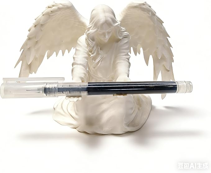 Angel Pen Holder with Hand-Polished Feather Wings, Desktop Organizer, Home & Office Decor, Guardian Gift (White)