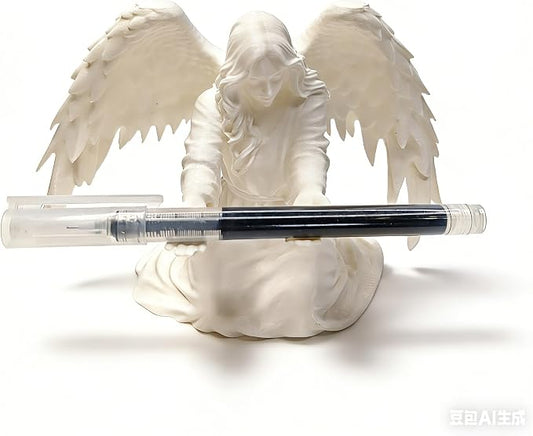 Angel Pen Holder with Hand-Polished Feather Wings, Desktop Organizer, Home & Office Decor, Guardian Gift (White)