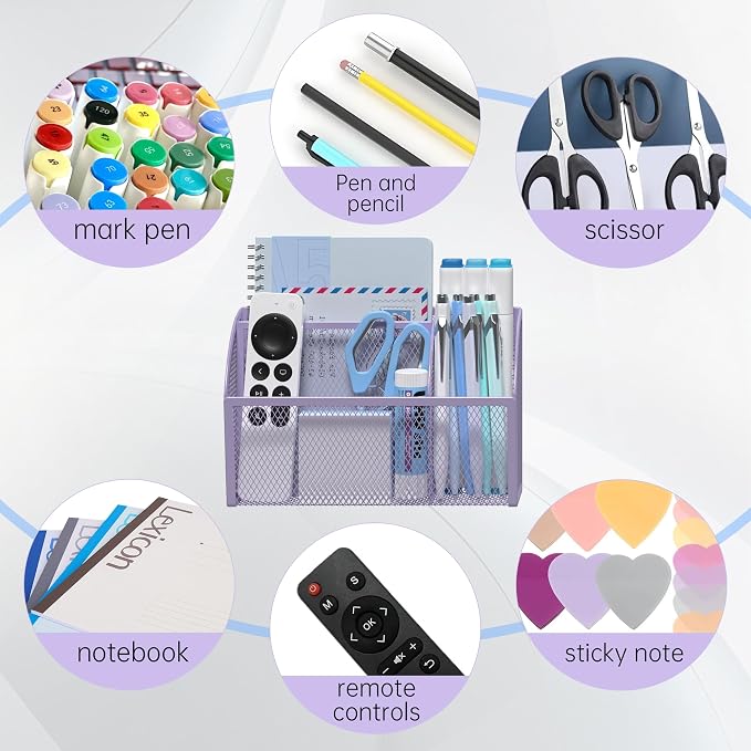 YINGHUA Strong Magnetic Pen Holder for Whiteboard and Refrigerator 3 Compartments Metal Mesh Organizer Space Saving Shelf for Office School Home and Locker - Purple