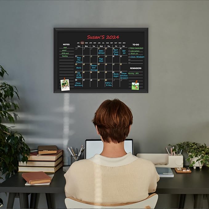 Magnetic Chalkboard Calendar, 17.7" × 23.6" Monthly and Weekly Calendar Chalk Board for Wall, Family Planner,Black(Family-HB-4560)