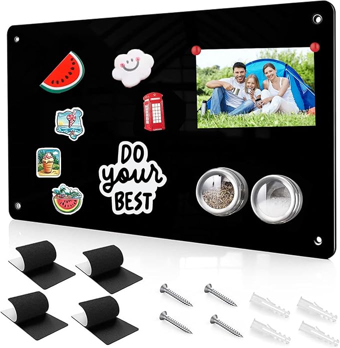 16" x 12" Magnetic Board, Black Magnet Bulletin Board to Display Magnetic Letters, Suitable for Wall, Refrigerator, Compartment, Cabinet etc, with Dual Lock Tape and Screws for Easy Hanging