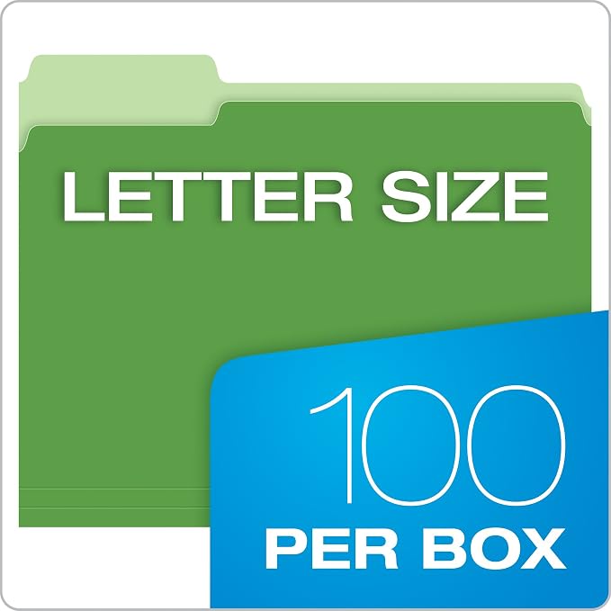 Pendaflex Two-Tone Color File Folders, Letter Size, Assorted Colors, 1/3 Cut, 100 per Box (152 1/3 ASST) (Pack of 5)