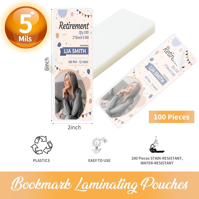 100 Pieces Bookmark Laminating Pouches 2x6 Hot Laminator Sleeves 5 Mil Photo Booth Frames for Book Lovers Nature Lovers (100, 2x6 Inch)