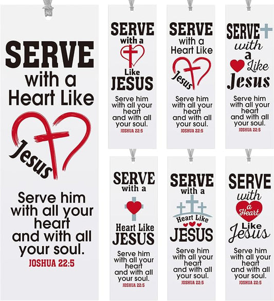 Dispowreath 60 Pcs Serving with a Heart Like Jesus Bookmarks Religious Joshua 22: 5 Bookmarks Church Exchange Gifts for Men & Women Sunday School Vbs Church Prizes Party Favors