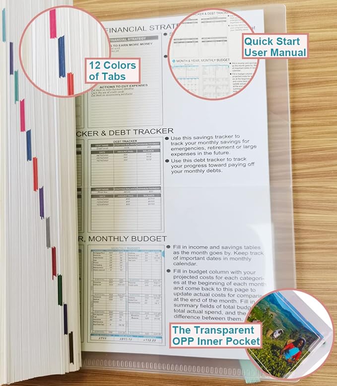 Budget Planner & Monthly Bill Organizer with Pockets. Expense Tracker Notebook, Budgeting Journal and Financial Planner Budget Book to Control Your Money, PP Cover, A5 – Blue Watercolor