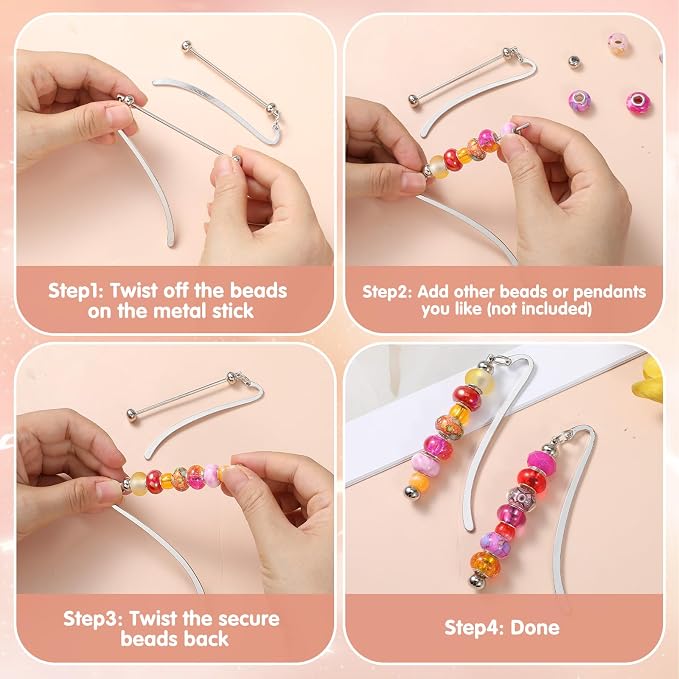 32 Pcs Beadable Bookmarks, Silver Metal DIY Blank Bar Bookmark for Beads, Craft Jewelry Pendant Charm Gift for Book Lovers, Students and Teachers