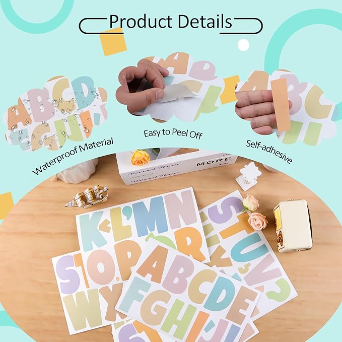 504 PCS Bulletin Board Letters 42 Sheets Large Letter Stickers Vinyl Waterproof Self-Adhesive Alphabet Sticker Letters for Poster Board Display Classroom School Home Decor (3 Inch,Morandi Color)