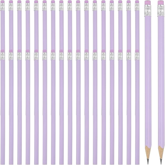 PATIKIL Round Pencils, 36 Pack Triangle HB Graphite Pencil Woodcase Wooden Pencils with Eraser for Classroom Office Writing Drawing Supplies, Purple