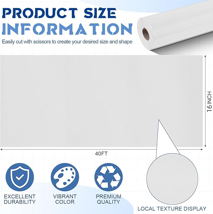 Hahafelt 16 in x 40 Ft Fabric Bulletin Board Roll Classroom Non Woven Fabric Background Decorations Waterproof Wrinkle Resistant Bulletin Board for Back to School Wall Decor(White,Pure)