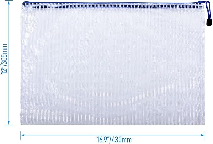 6 Pcs 16.93" x 12.01" A3 Sizes Mesh Zipper Pouch Bags, Mesh Bags with Zipper，Waterproof Clear document pouch for Organization Puzzles Travel, Office, Classroom Organization, A3 White