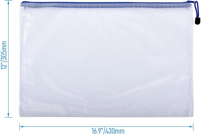 6 Pcs 16.93" x 12.01" A3 Sizes Mesh Zipper Pouch Bags, Mesh Bags with Zipper，Waterproof Clear document pouch for Organization Puzzles Travel, Office, Classroom Organization, A3 White
