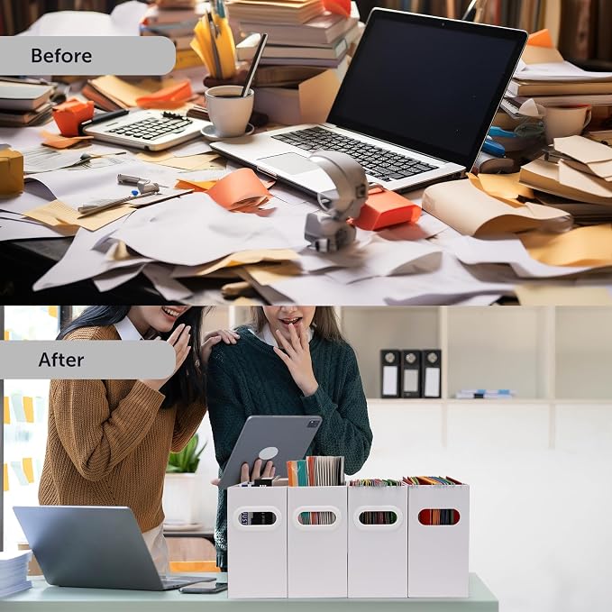 Collapsible File Organizer Box with Handle – Cardboard Hanging File Folder Storage Crate for Desk, Office, School, or Home – Colorful Portable Filing Box, Document Organizer, Magazine Holder