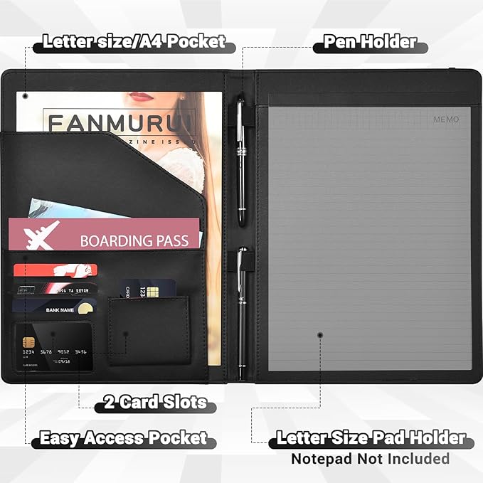 Padfolio with Clipboard Pacific Mailer Clipboard Notebook Resume Portfolio Folder Legal Document Organizer Legal Pad Holder for Interview School Business Office Conference