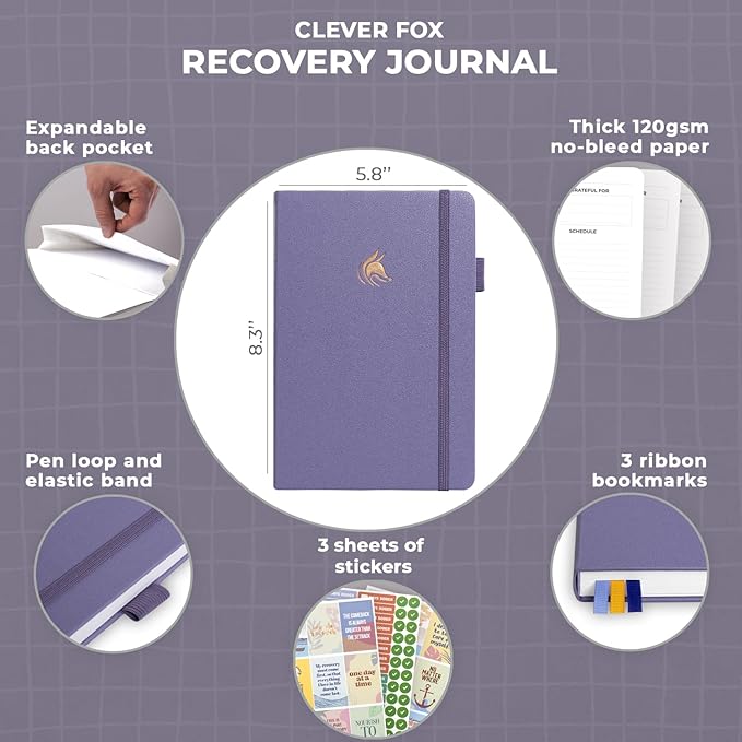 Clever Fox Addiction Recovery Journal – Addiction Treatment Planner & Workbook – Daily Sobriety Journal for Recovery Progress, A5 (Lavender)